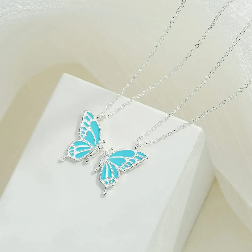 Mother Daughter Butterfly Necklaces, Matching Mommy and Me Butterfly Pendant Necklace Set for 2, Mom Daughter Chain Jewelry, Mother's Day Gift (Silver)