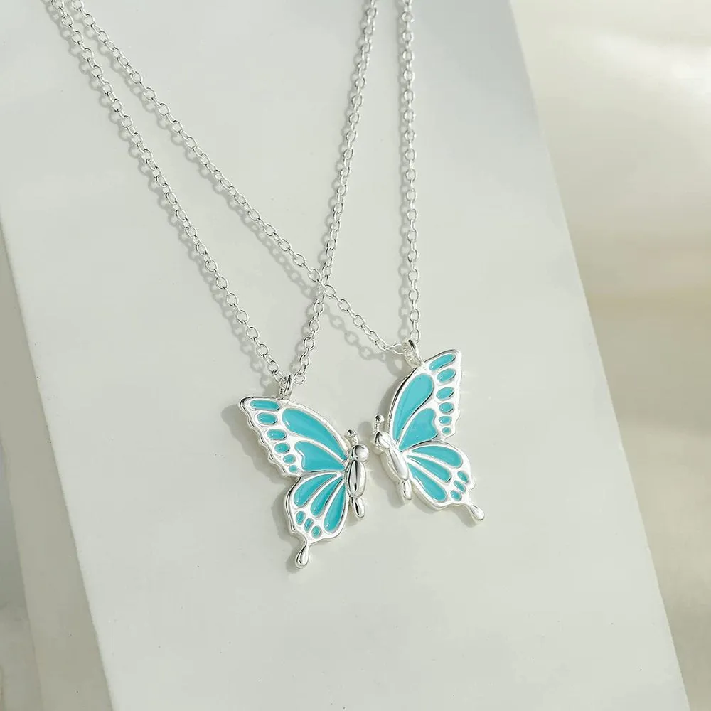 Mother Daughter Butterfly Necklaces, Matching Mommy and Me Butterfly Pendant Necklace Set for 2, Mom Daughter Chain Jewelry, Mother's Day Gift (Silver)