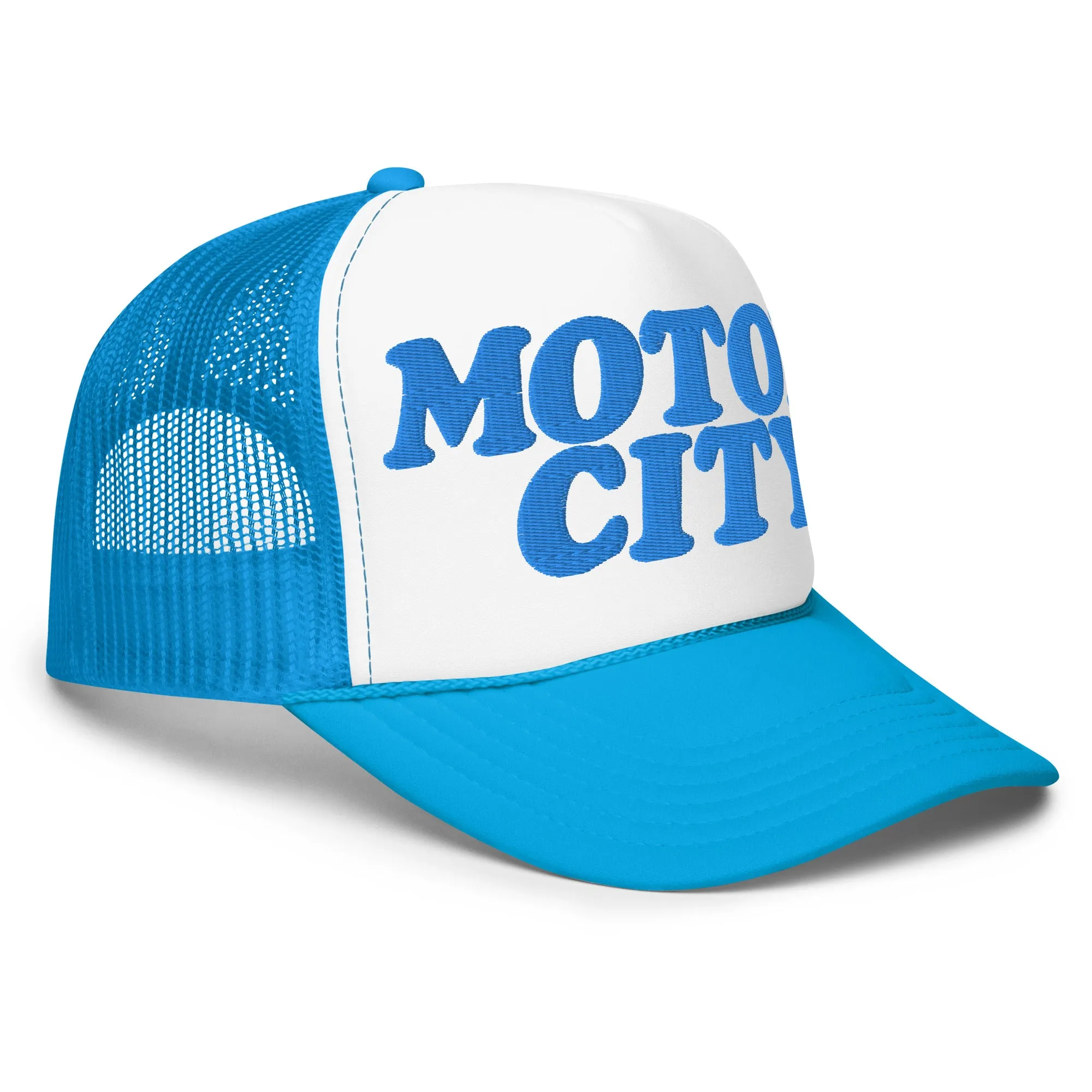 Motor City Foam Trucker Hat - Blue and White  - Embroidered with Blue