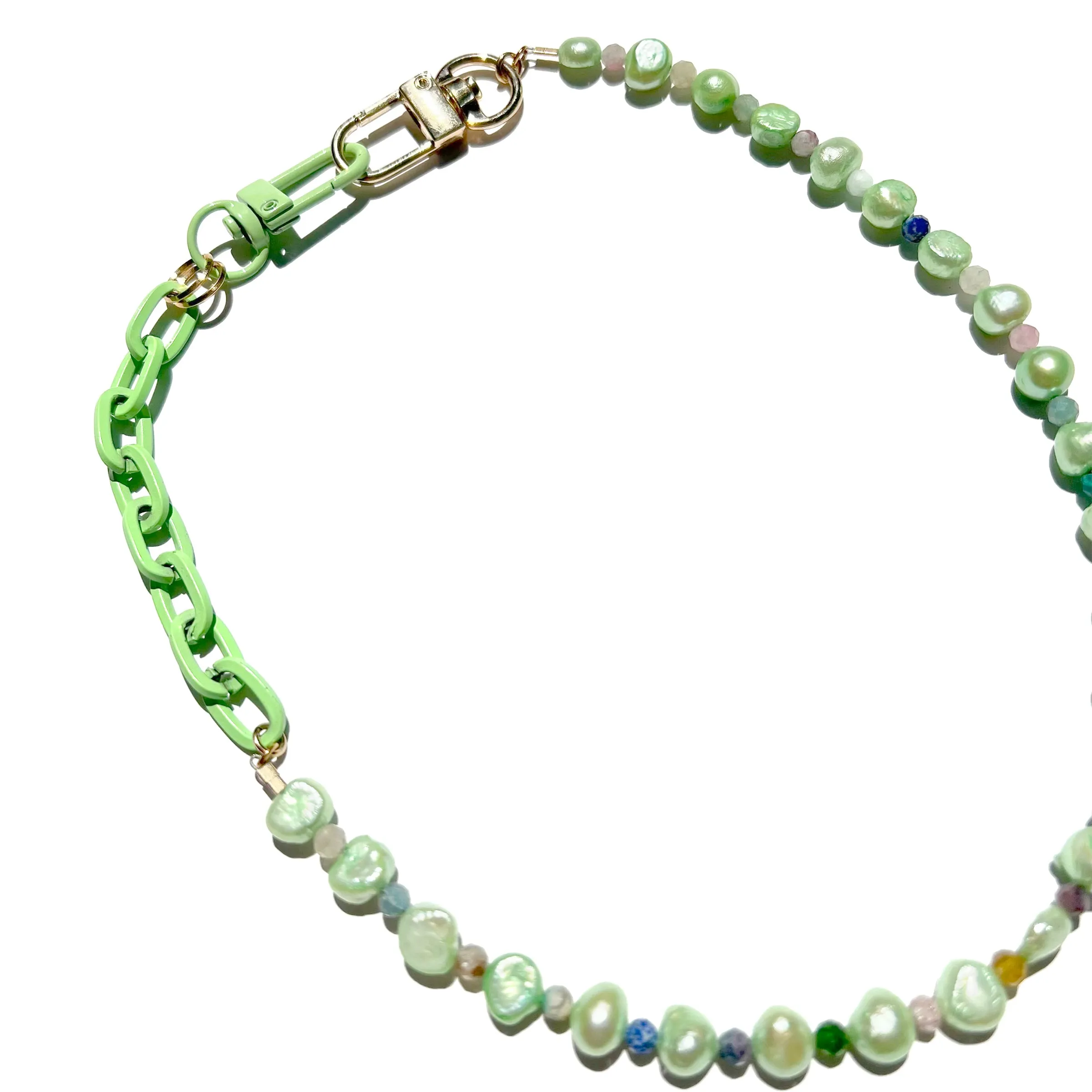 MPR x IMAGINARIUM: Green Pearl   Mint Green Metal Chain Necklace