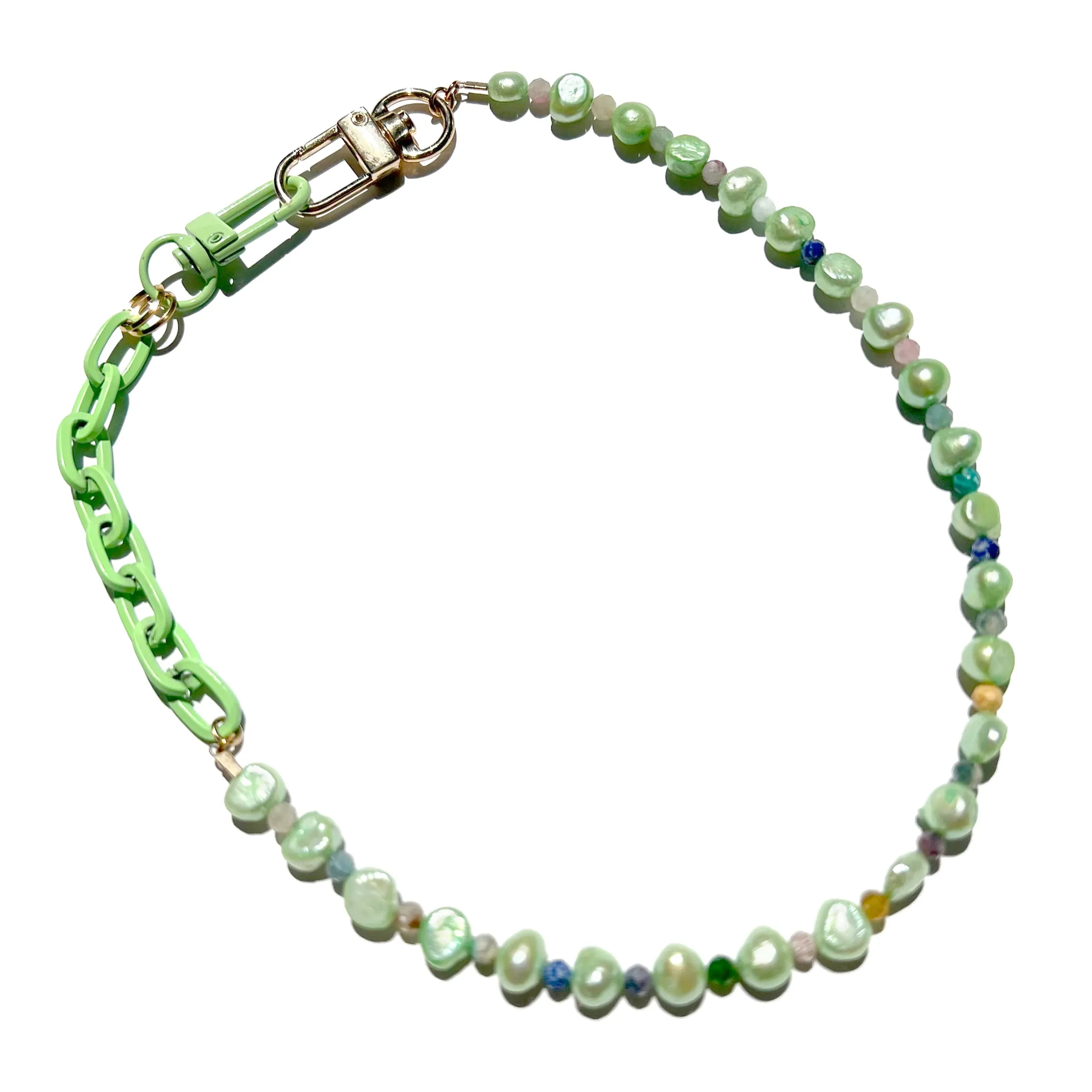 MPR x IMAGINARIUM: Green Pearl   Mint Green Metal Chain Necklace