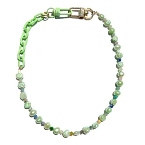 MPR x IMAGINARIUM: Green Pearl   Mint Green Metal Chain Necklace