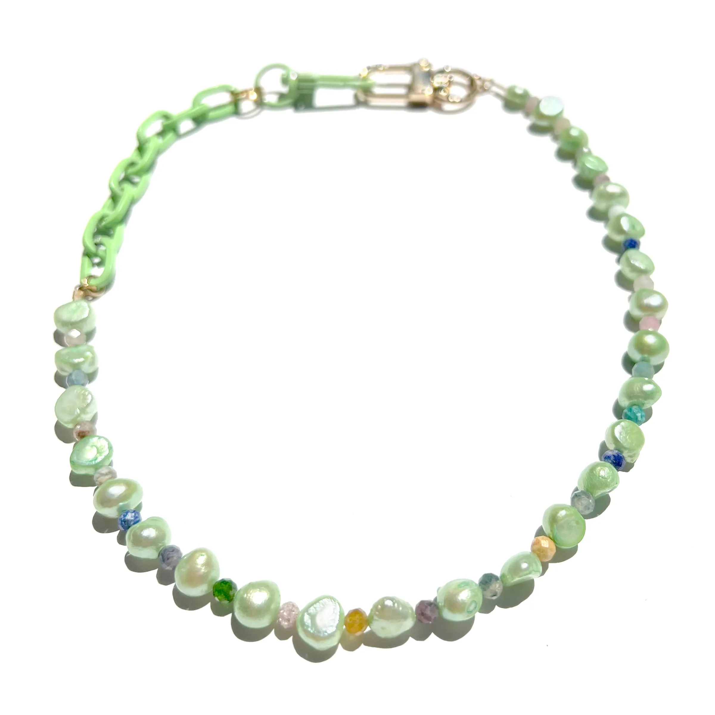 MPR x IMAGINARIUM: Green Pearl   Mint Green Metal Chain Necklace