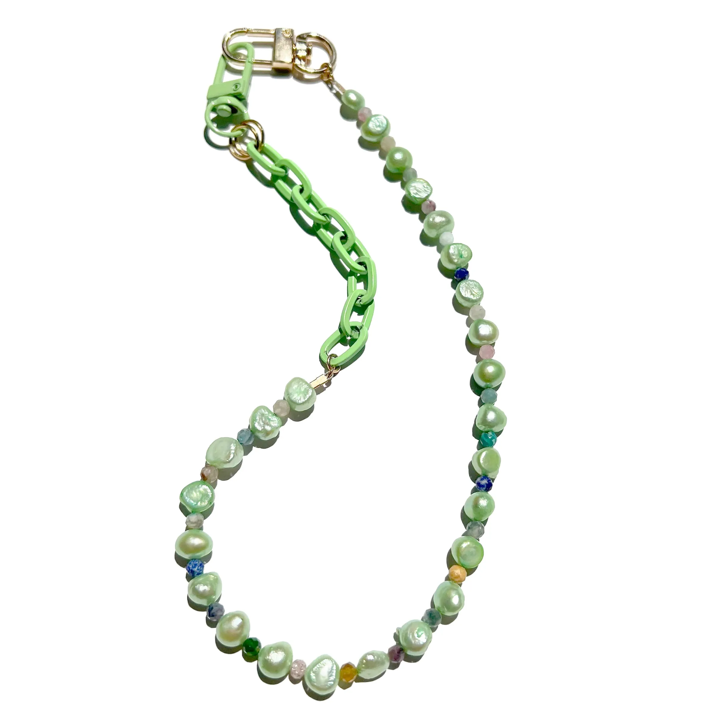 MPR x IMAGINARIUM: Green Pearl   Mint Green Metal Chain Necklace