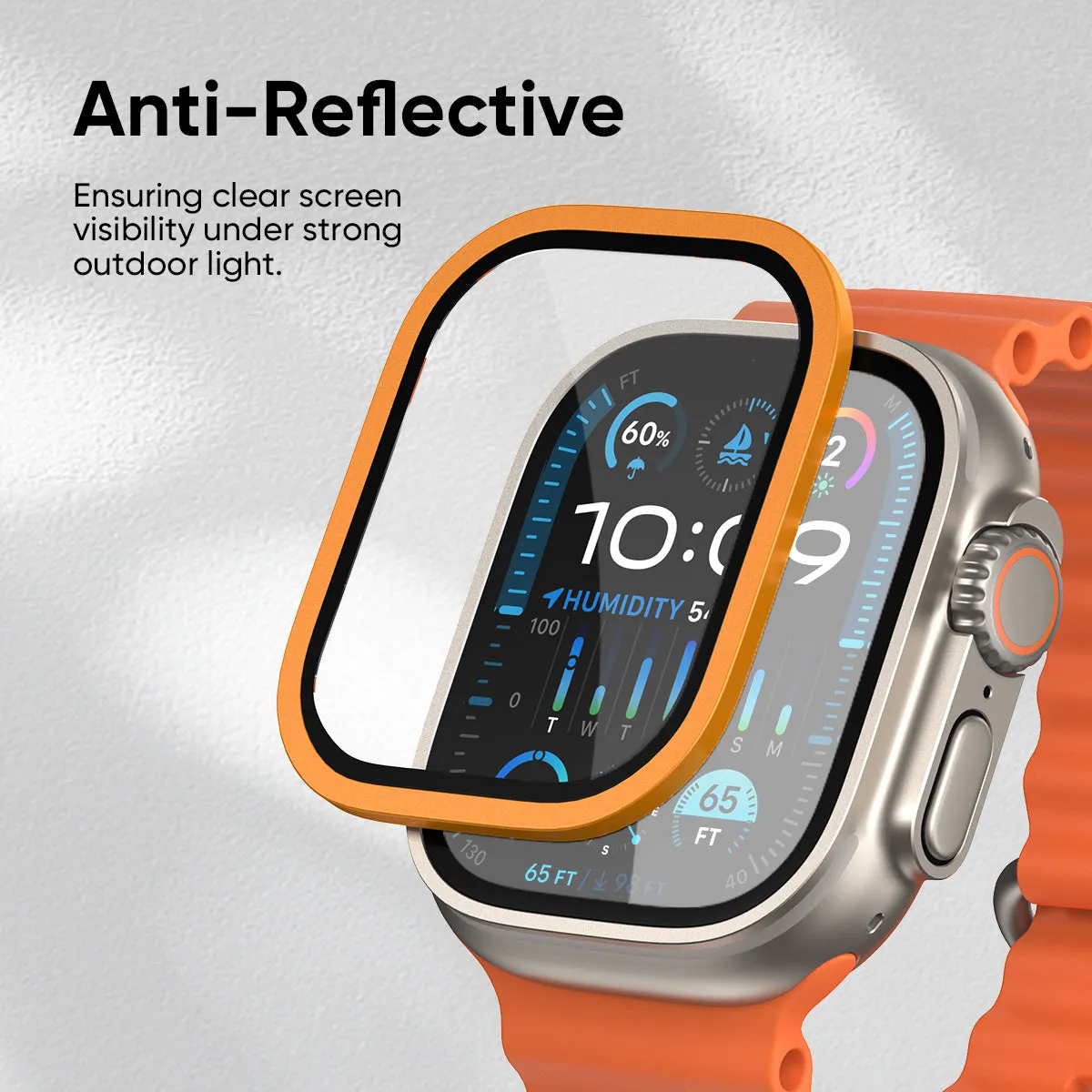 NanoArmour for Apple Watch Ultra 1 & 2 with ClearVue Anti-Reflective Tempered Glass Screen Protector: Aluminum Frame, Antimicrobial