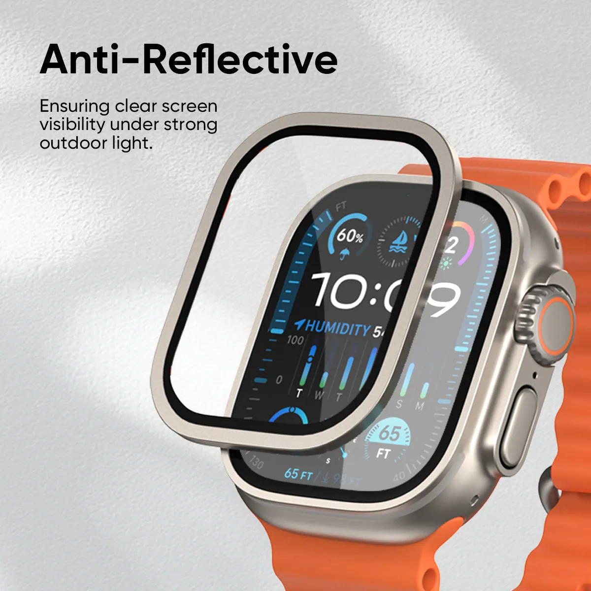 NanoArmour for Apple Watch Ultra 1 & 2 with ClearVue Anti-Reflective Tempered Glass Screen Protector: Aluminum Frame, Antimicrobial