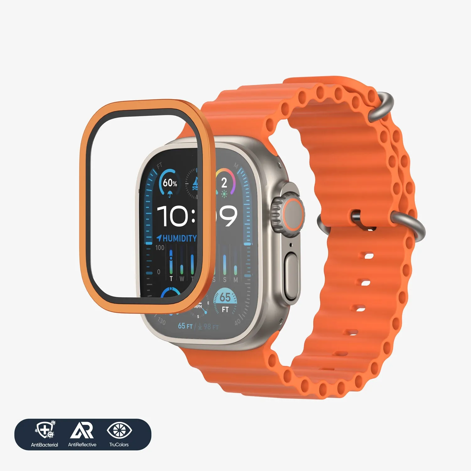 NanoArmour for Apple Watch Ultra 1 & 2 with ClearVue Anti-Reflective Tempered Glass Screen Protector: Aluminum Frame, Antimicrobial