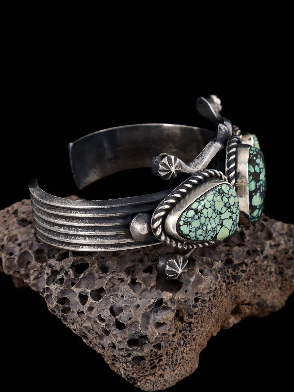 Native American Sterling Silver Sandcast New Lander Variscite Bracelet