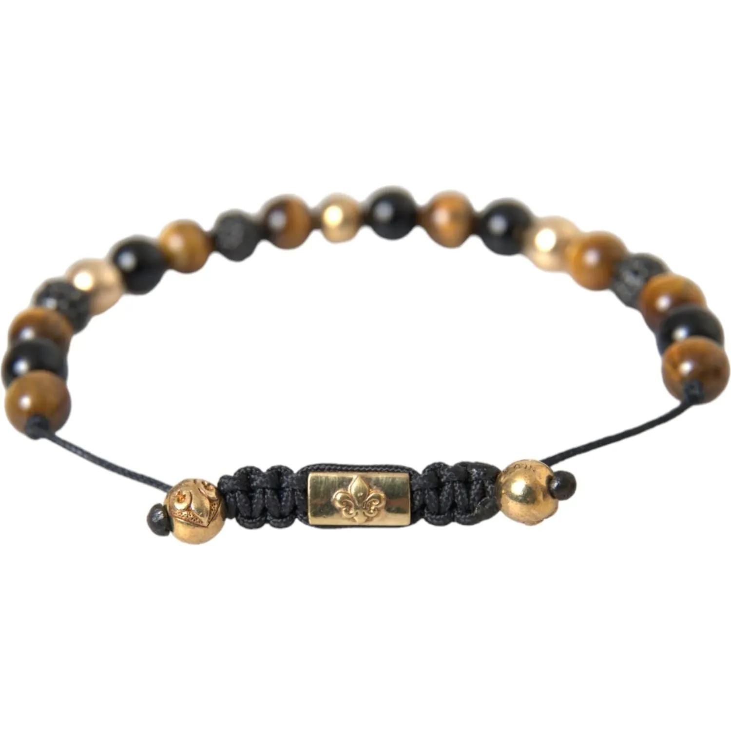 Nialaya CZ Ball Tiger Eye Stone Copper Beaded Men Bracelet