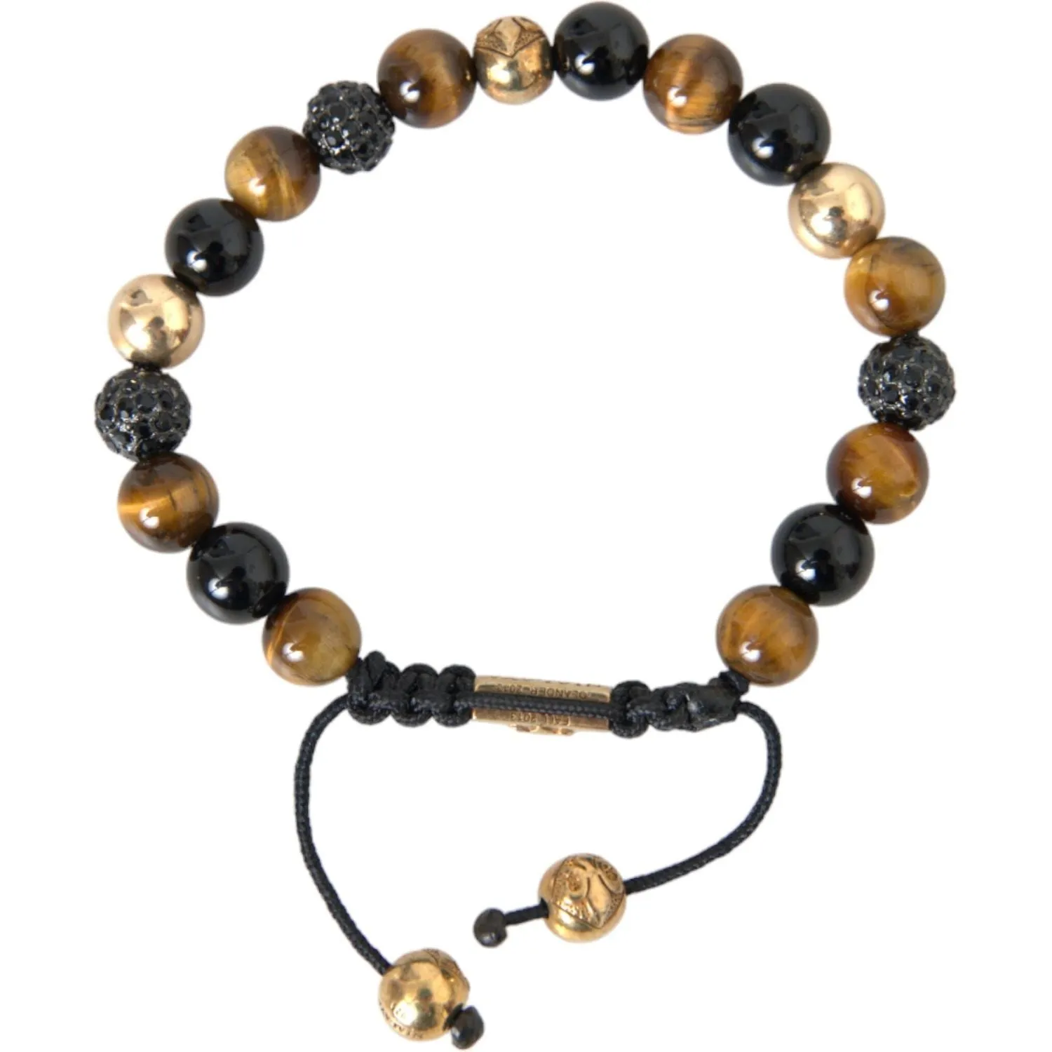 Nialaya CZ Ball Tiger Eye Stone Copper Beaded Men Bracelet