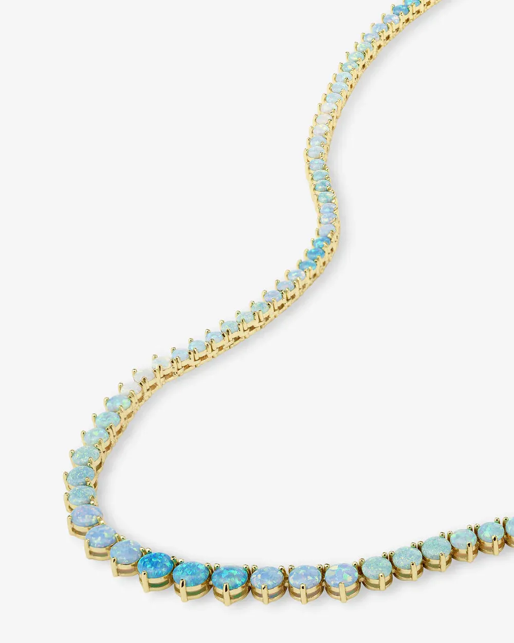 Not Your Basic Graduated Ombre Tennis Necklace 16" Gold and Blue Opal