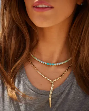 Not Your Basic Graduated Ombre Tennis Necklace 16" Gold and Blue Opal