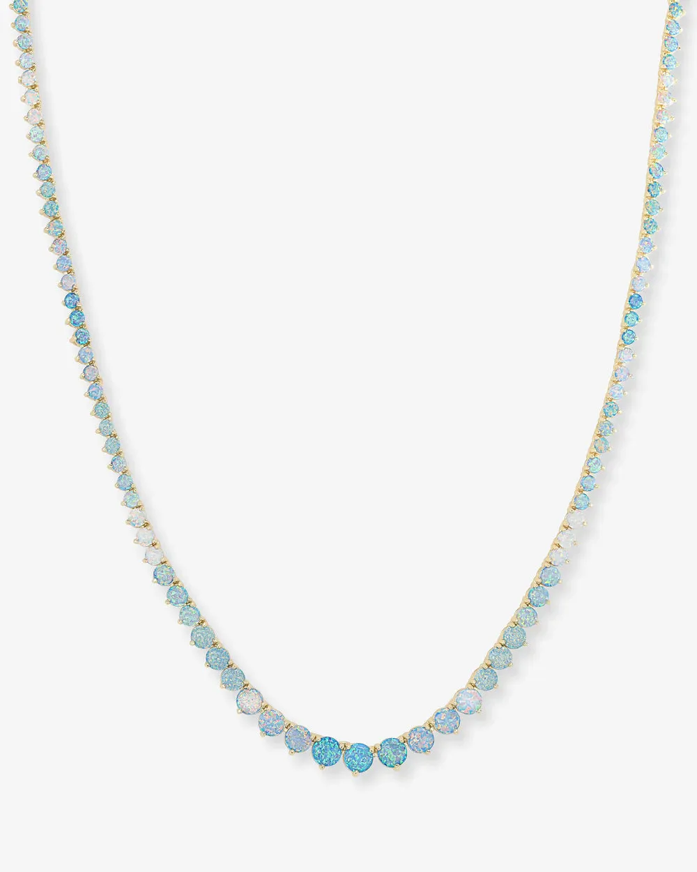 Not Your Basic Graduated Ombre Tennis Necklace 16" Gold and Blue Opal