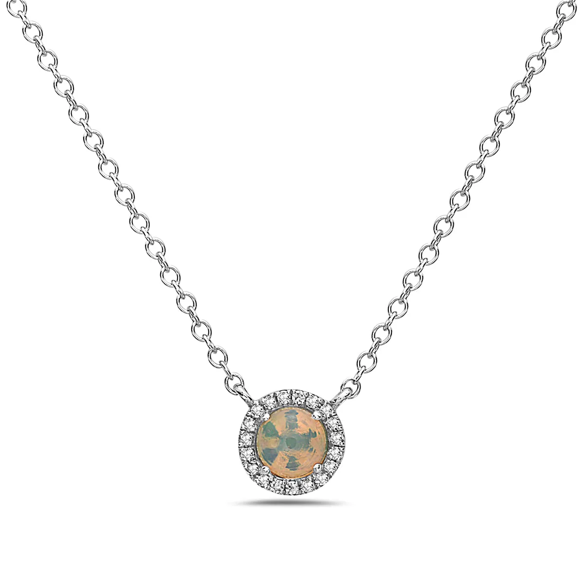 Opal And Diamond Halo Necklace