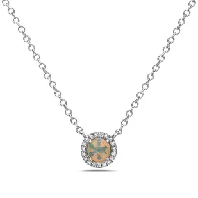 Opal And Diamond Halo Necklace