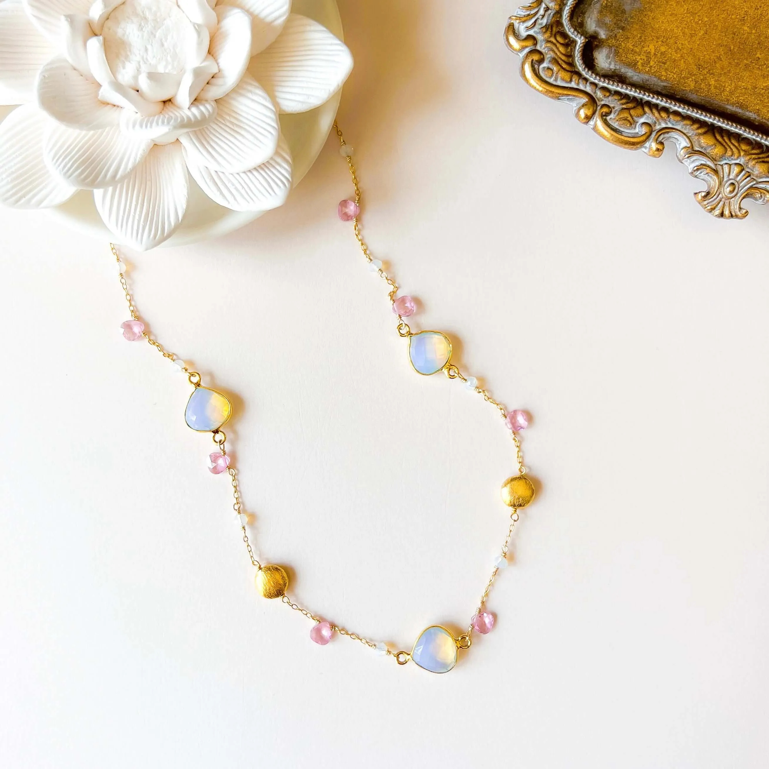 Opal Quartz Gold Bezel Chain