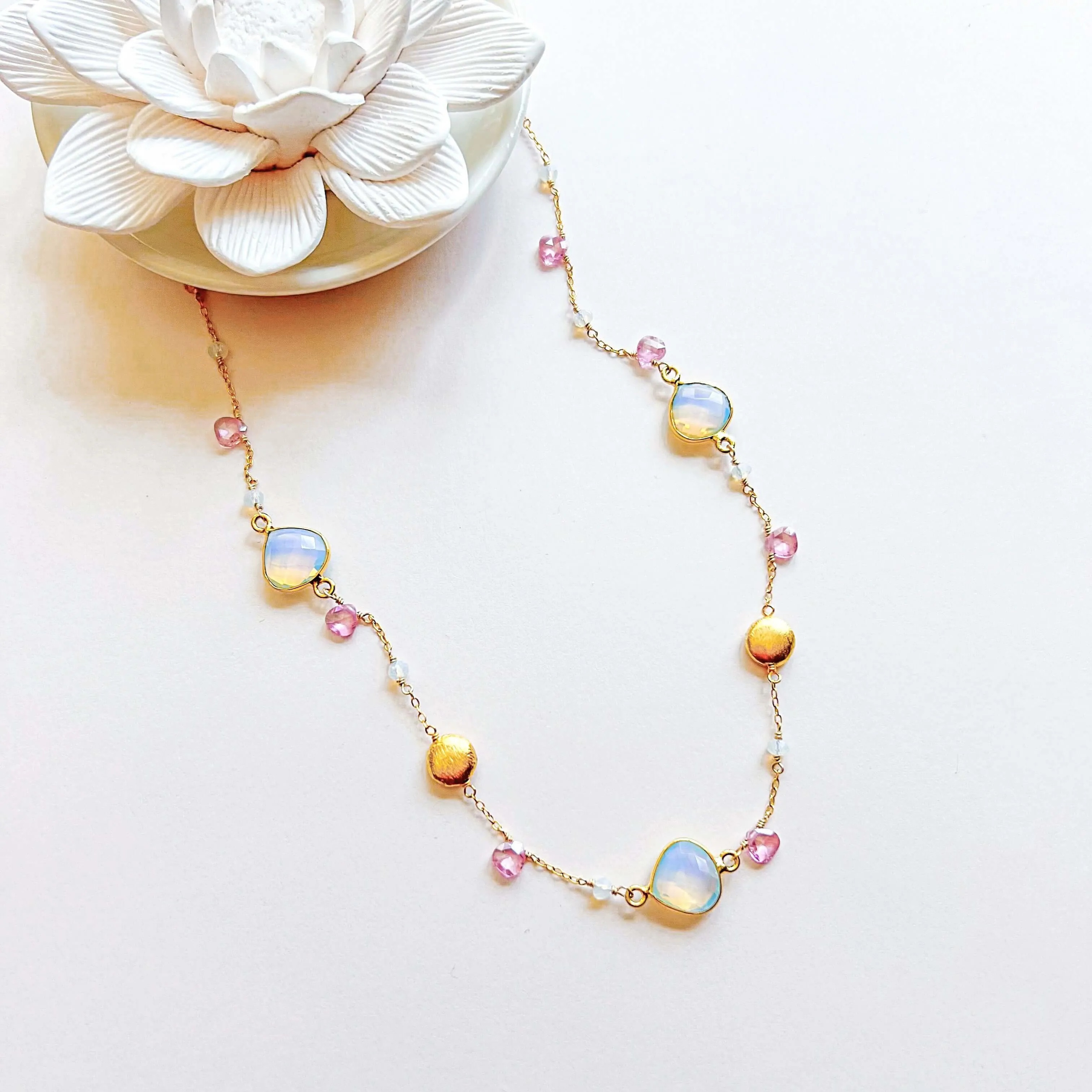 Opal Quartz Gold Bezel Chain