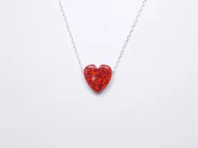 Opal Red Heart Silver Necklace