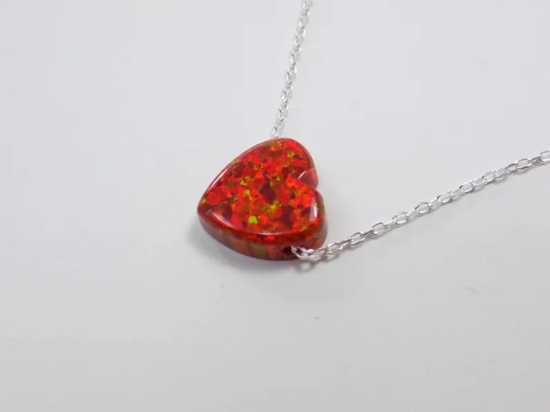 Opal Red Heart Silver Necklace