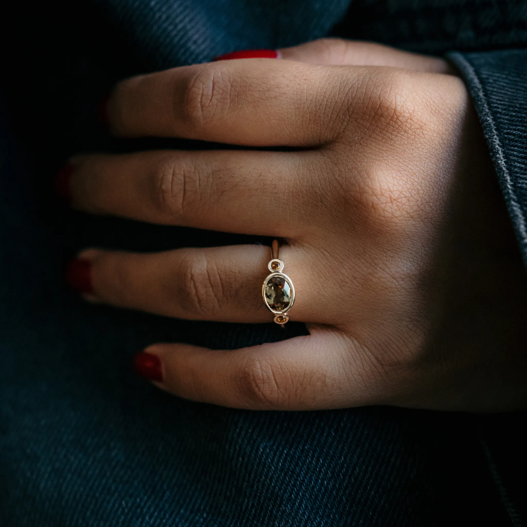 Oval Andalusite Bezel Ring With Citrine