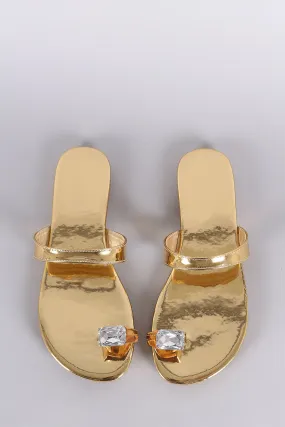 Patent Gemstone Toe Ring Slip On Flat Sandal