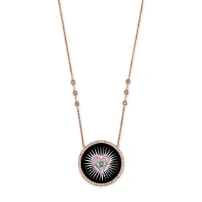 PAVE ONYX INLAY PINK HEART BURST NECKLACE