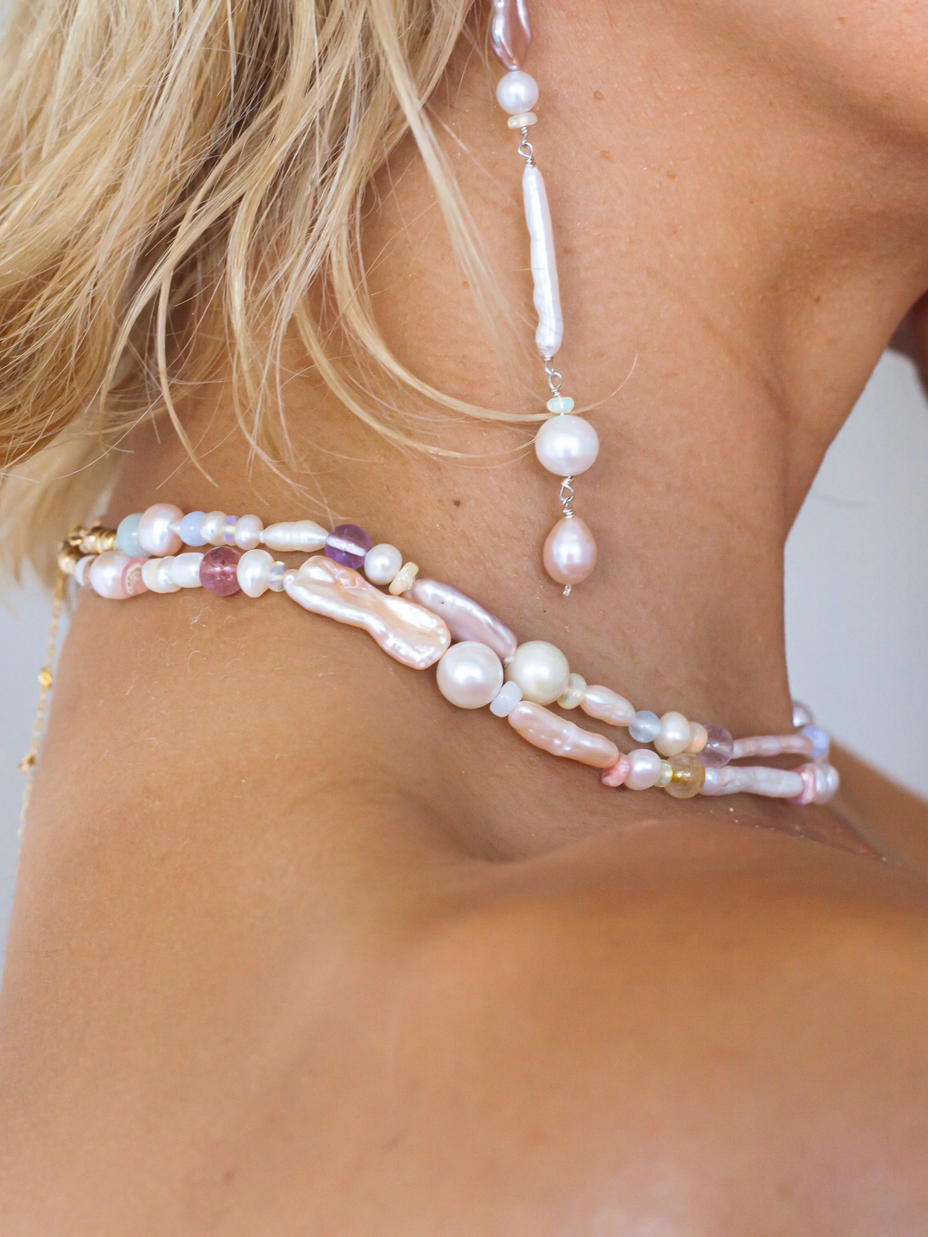 Peach Candy Pearl & Opal Necklace