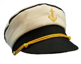 Peaked Captain Hat Sea Marine Military Sailor Cotton White Adult Fancy Dress Cap