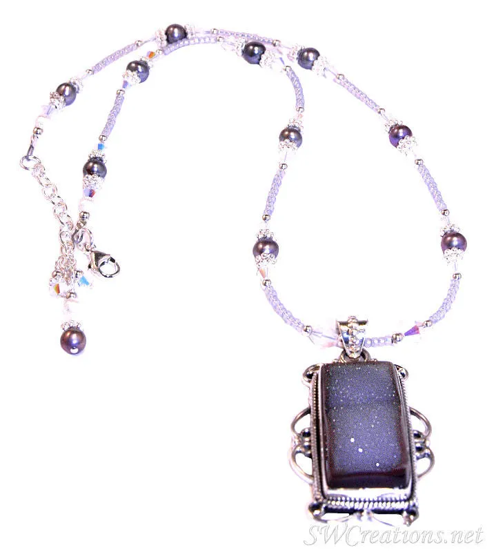 Periwinkle Blue Crystal Pearl Drusy Necklace