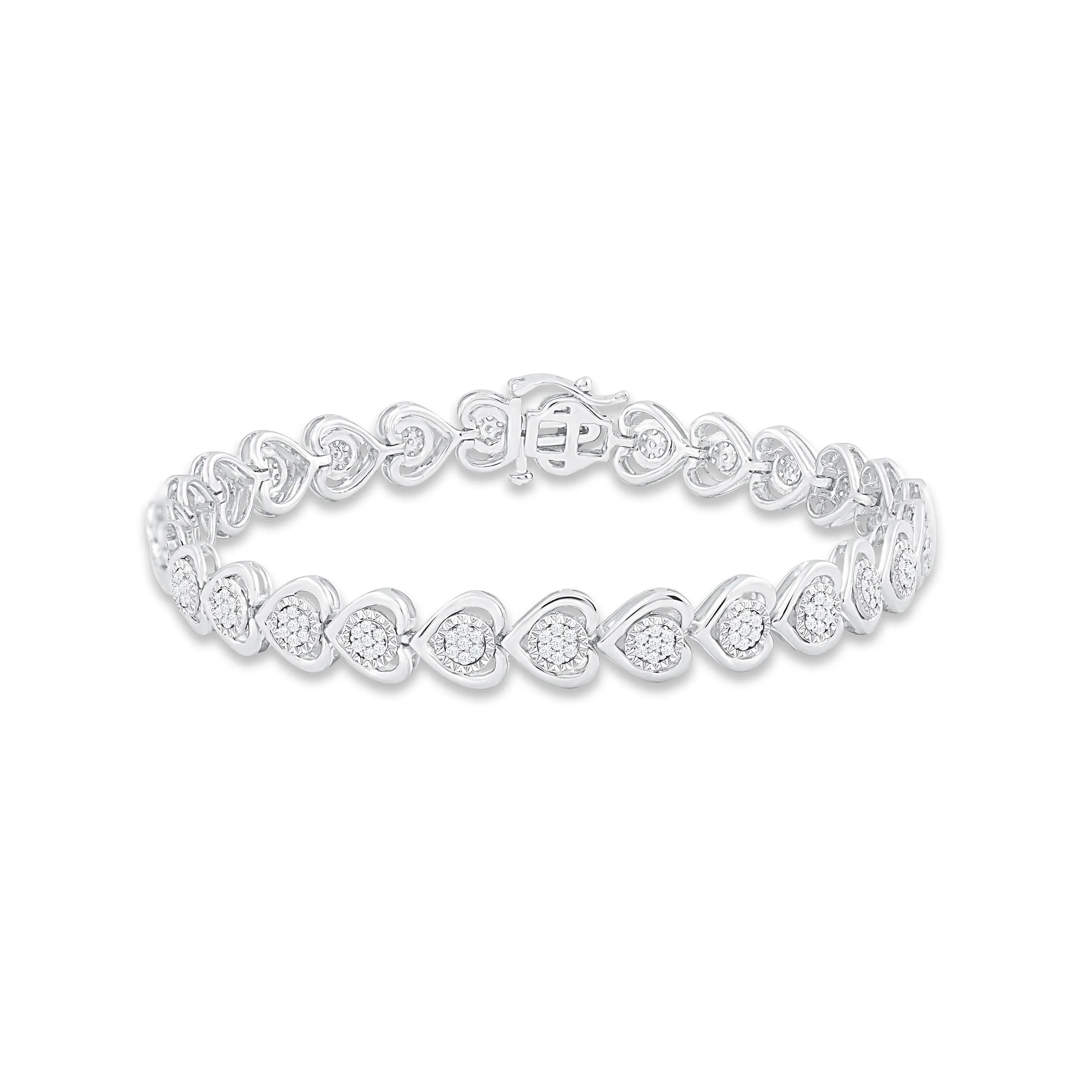 Pre-Owned Kay 1ct Round-Cut Diamond Heart Bracelet in Sterling Silver