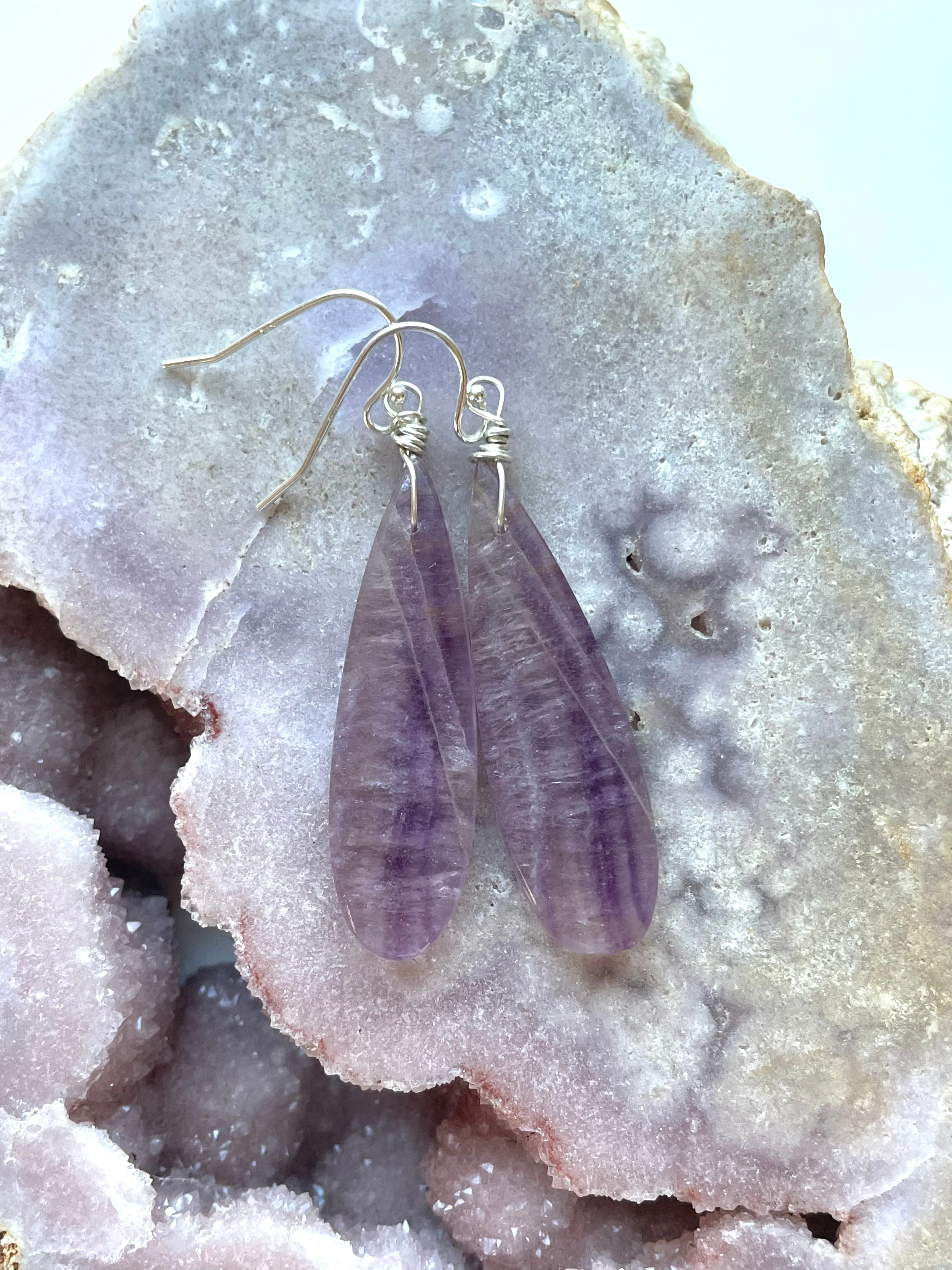 Purple Fluorite Earrings Sterling Silver