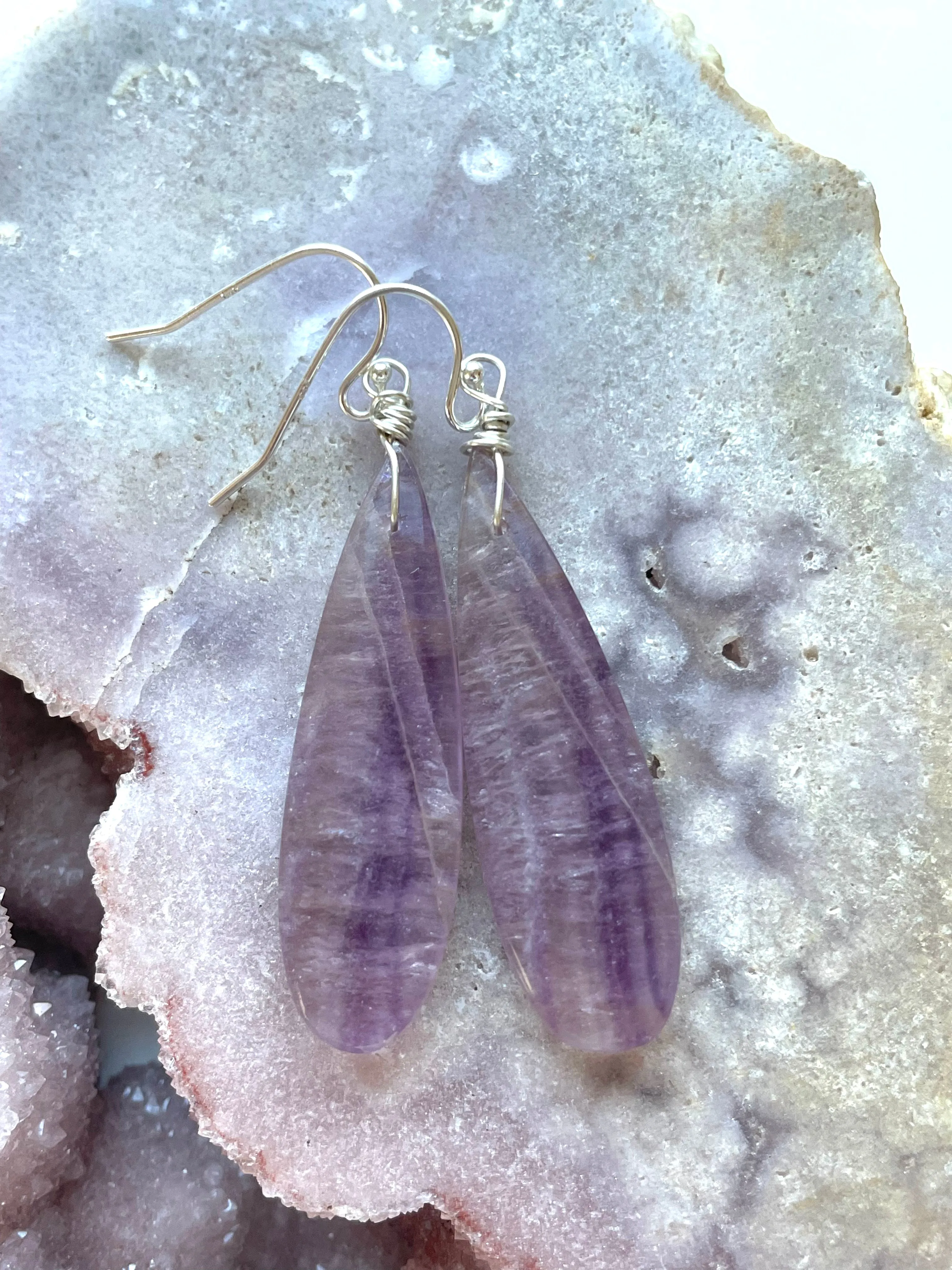 Purple Fluorite Earrings Sterling Silver