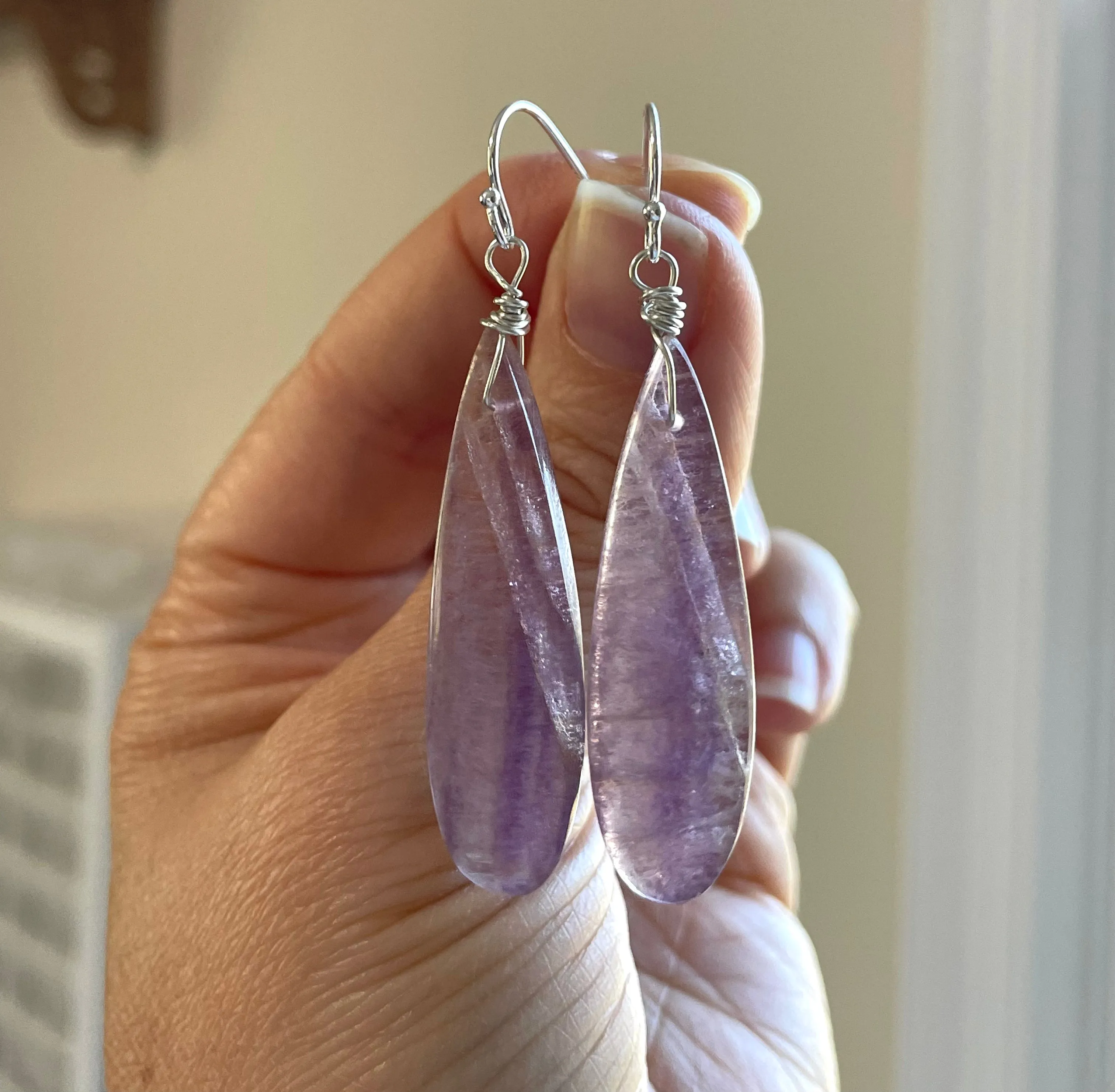 Purple Fluorite Earrings Sterling Silver