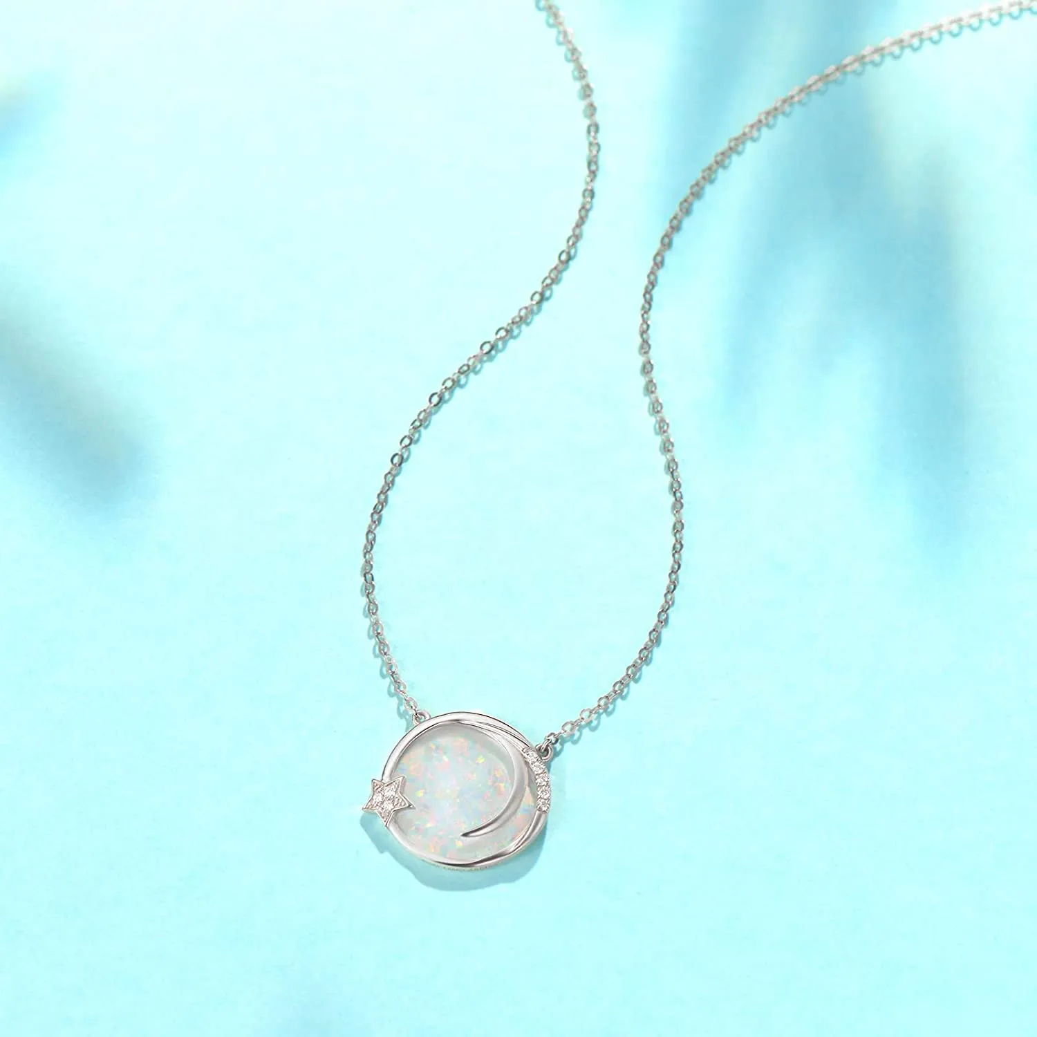 "Dreamy Wish" Opal Moon Star Disc 14K Gold Necklace