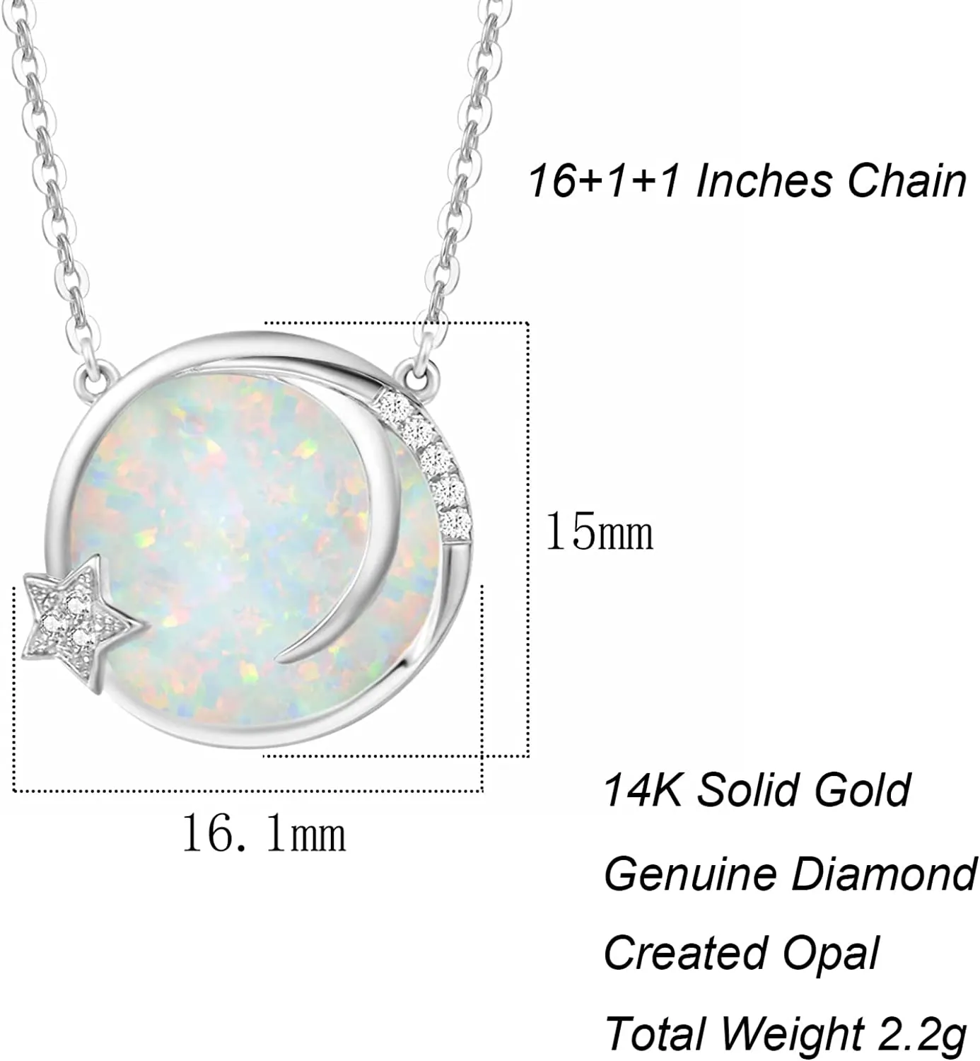 "Dreamy Wish" Opal Moon Star Disc 14K Gold Necklace