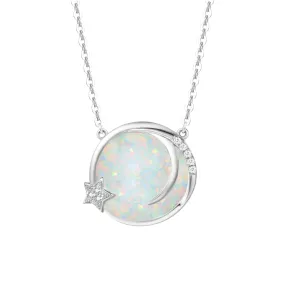 "Dreamy Wish" Opal Moon Star Disc 14K Gold Necklace