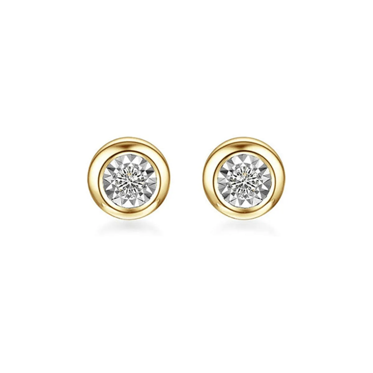 "Gleam" Bezel-Set Diamond 14k Yellow Gold Studs