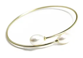 "Lily" Gold-Dipped Double Pearl Bangle Bracelet