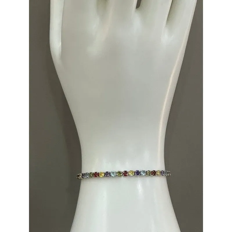 Radiant Gleam: Sterling Silver Tennis Elegance Anklet/Bracelet with Adjustable Halo Toggle Clasp