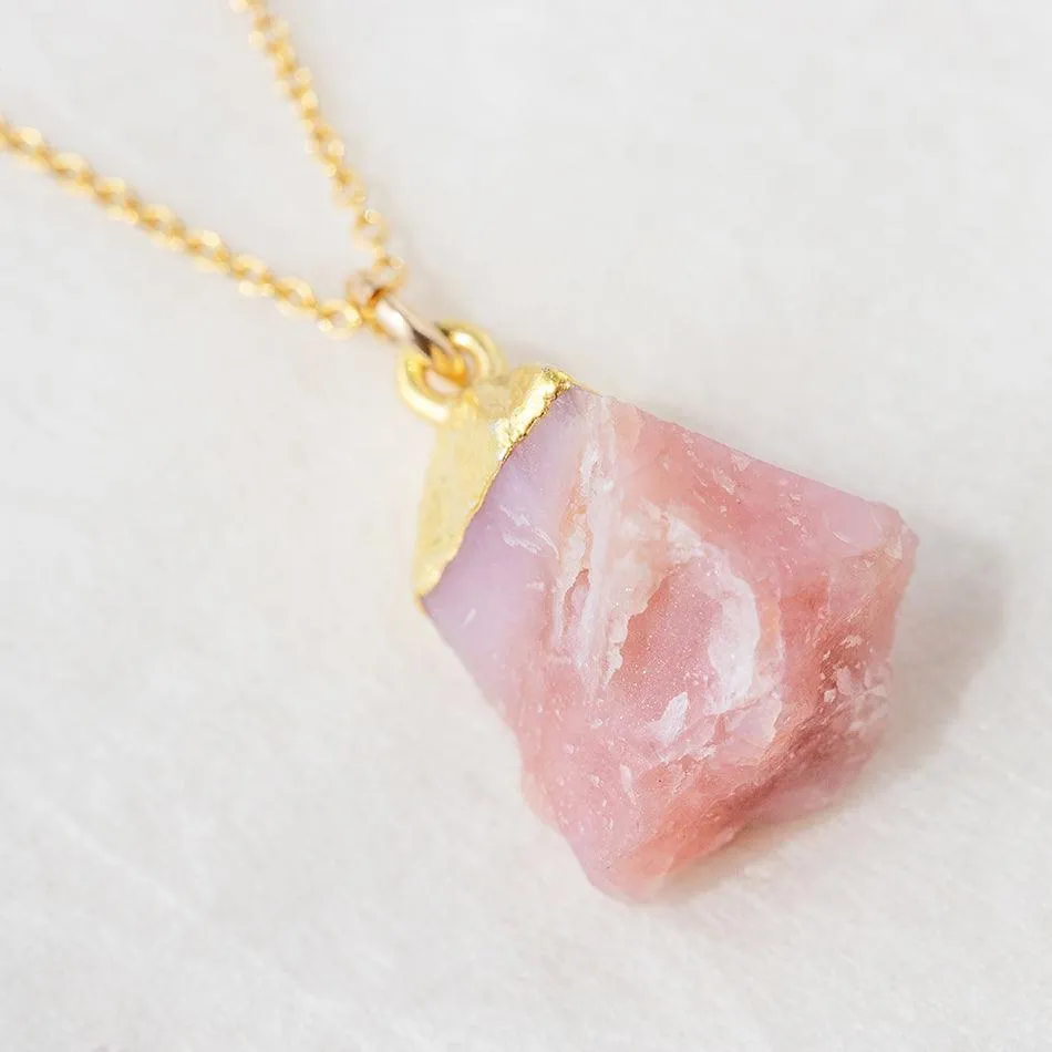 Raw Pink Opal Gold Dipped Necklace