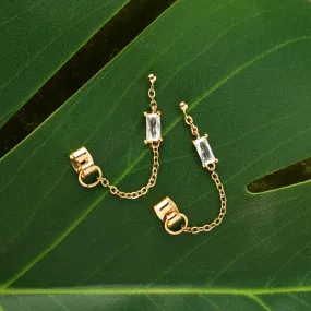 Real Gold Plated Gold Z Baguette Chain Earrings