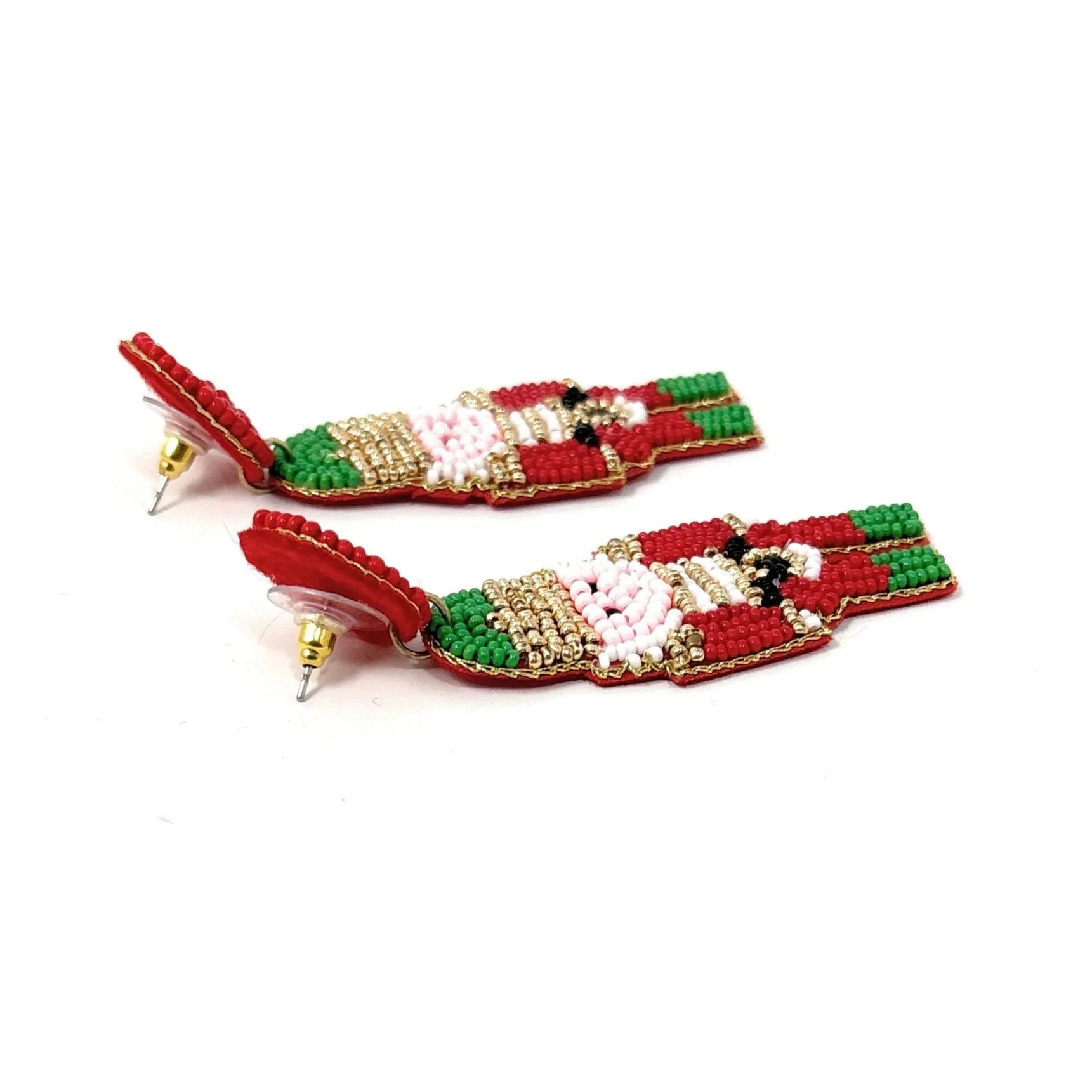 Red Green Nutcracker Beaded Earrings