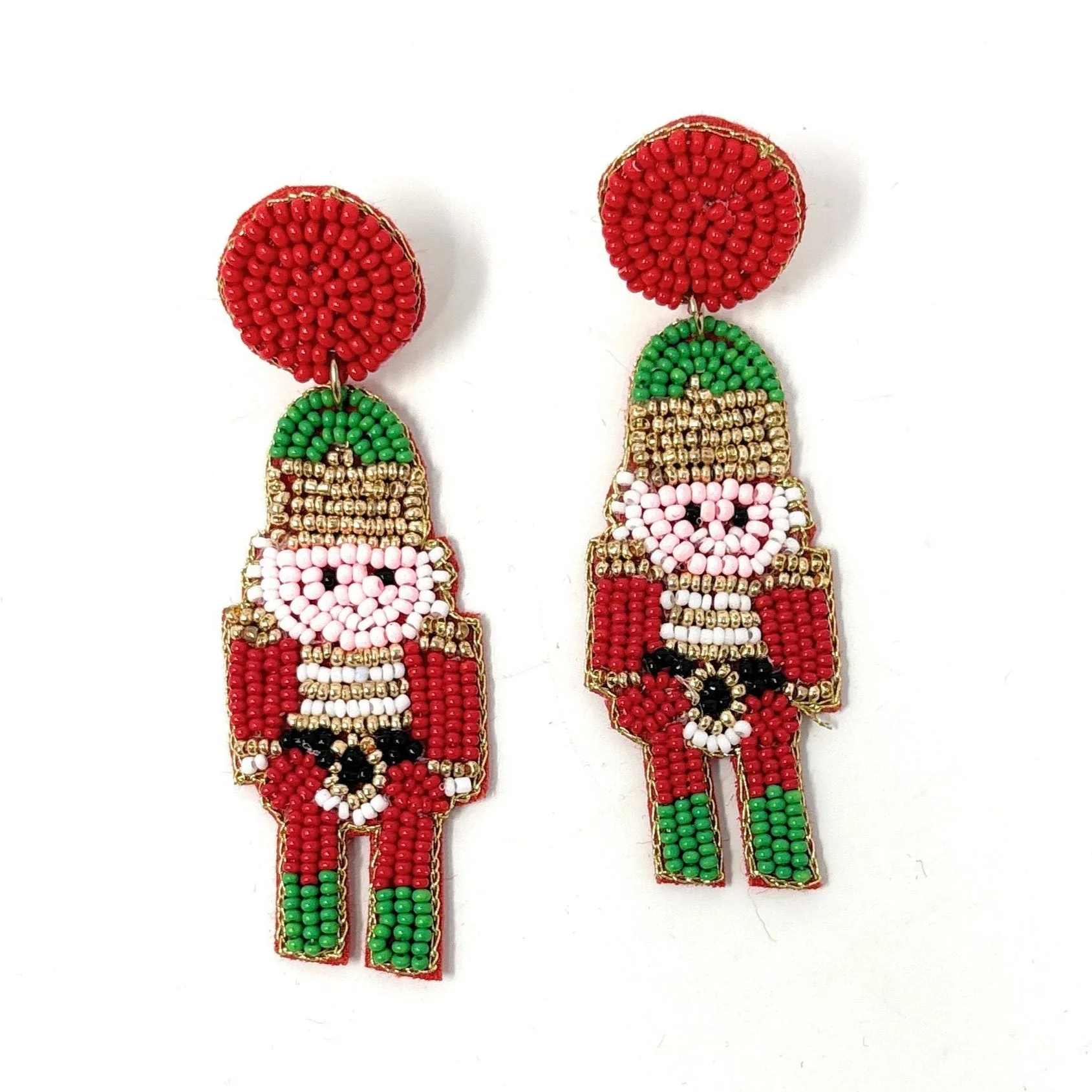 Red Green Nutcracker Beaded Earrings