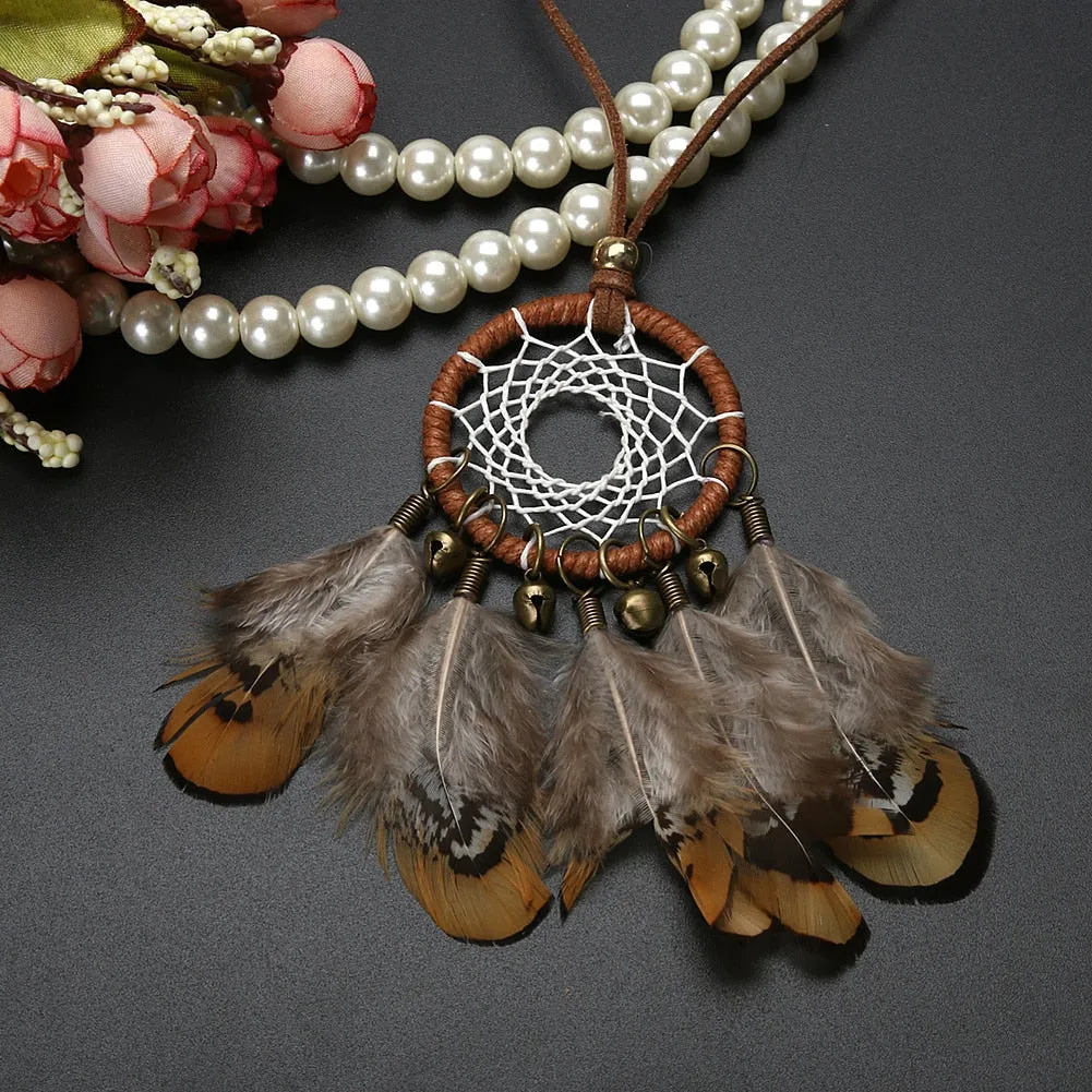 Retro Handmade Dreamcatcher Feathers Necklace