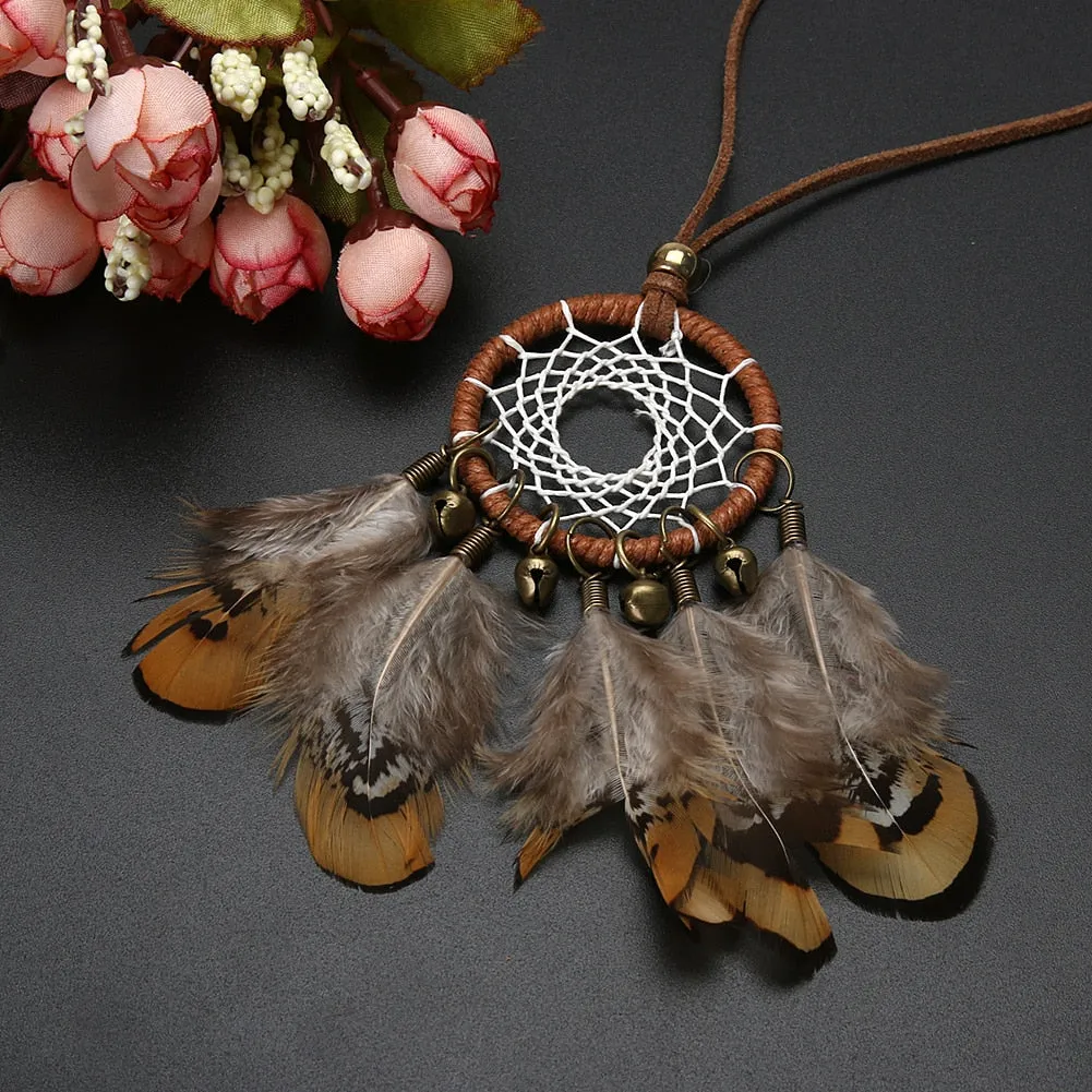 Retro Handmade Dreamcatcher Feathers Necklace