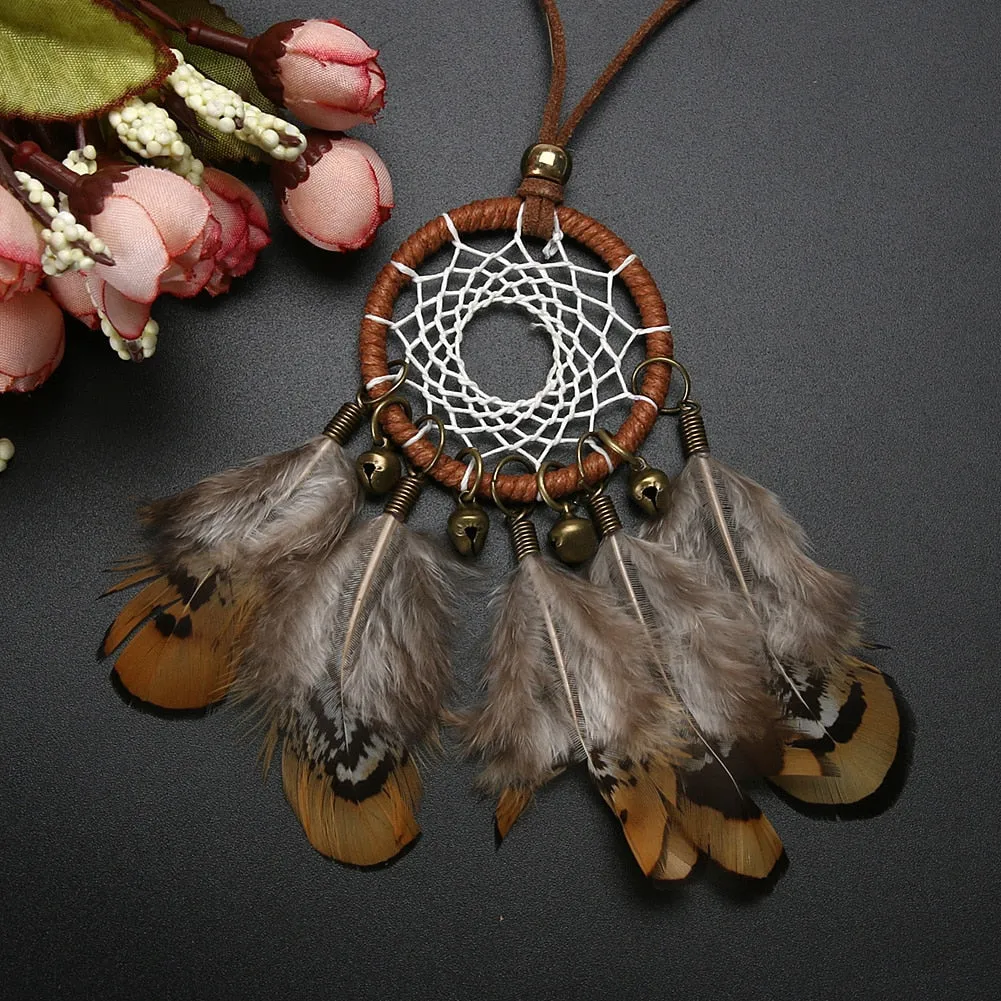 Retro Handmade Dreamcatcher Feathers Necklace