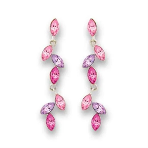 Rhodium 925 Sterling Silver Earrings with Top Grade Crystal in Multi Color for Women Multi Color Stone Color Style S411001