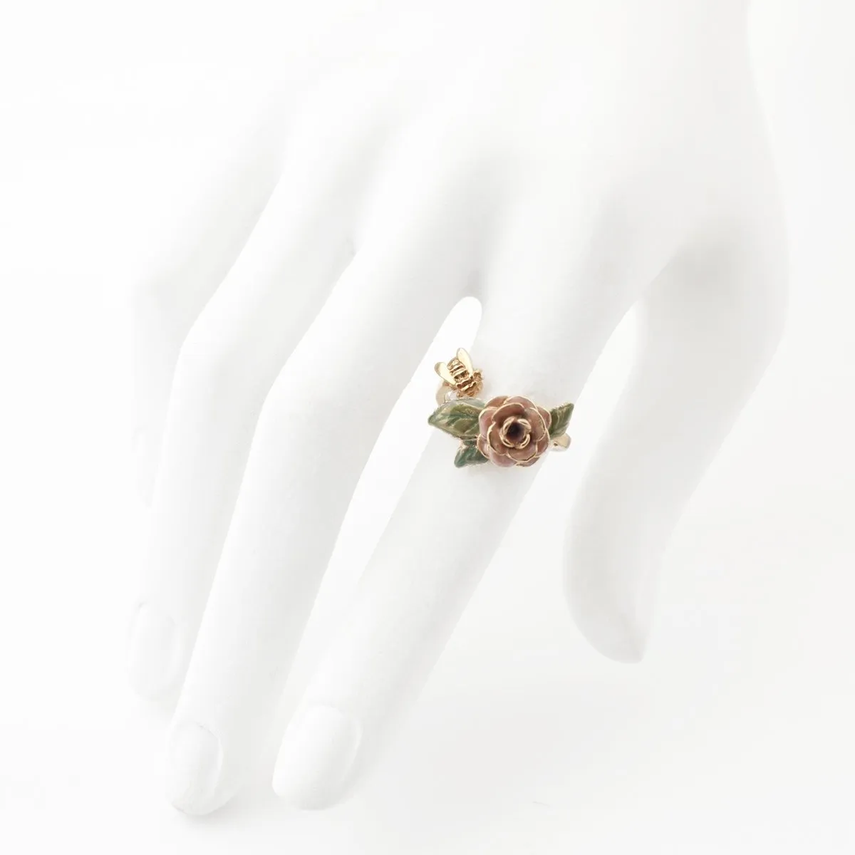 Rose and Bee Ring  by Bill Skinner Pink enamel