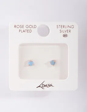 Rose Gold Plated Sterling Silver 3 Claw Opal Stud Earrings