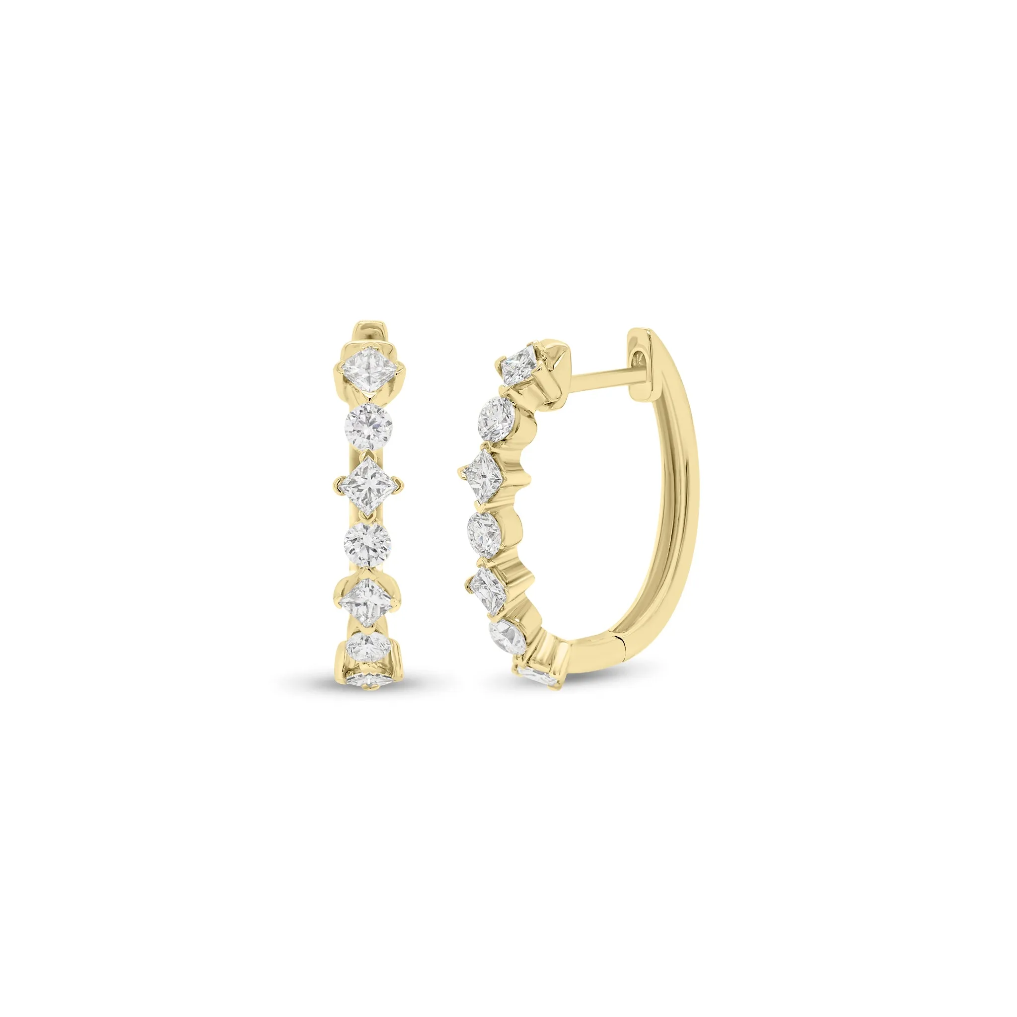 Round & Princess-Cut Diamond Huggie Earrings